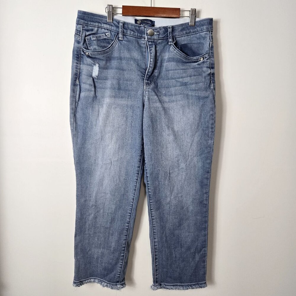 Democracy Size 12 Petite Ab Solution Slim Straight Leg Ankle Raw Hem Jeans